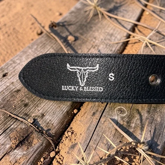 Lucky & Blessed Turquoise Western Belt Leather Studded Concho Size Small Cowgirl - Picture 5 of 5